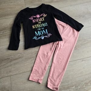 Toddler Girl 4T Pants & Long Sleeve T-shirt Peach Black Sparkles VGUC/EUC